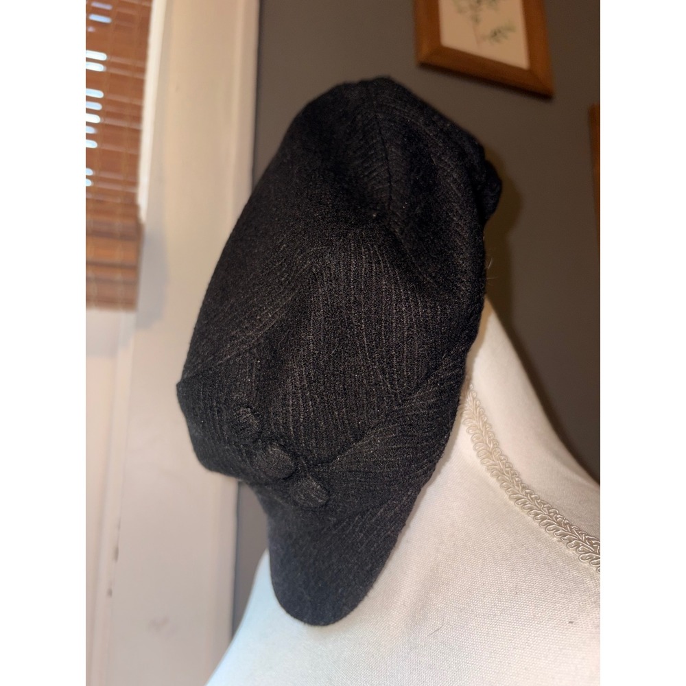 Black Newsboy Cap Button Detail Cadet Cabbie Hat Sonoma Life Style Womens - Picture 7 of 7